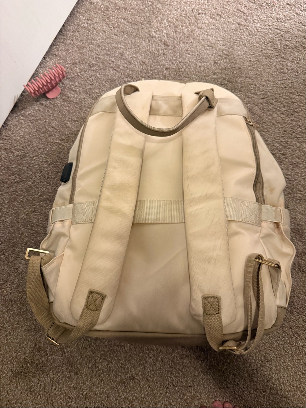 Beige Two-Tone Backpack - Picture 10 of 12